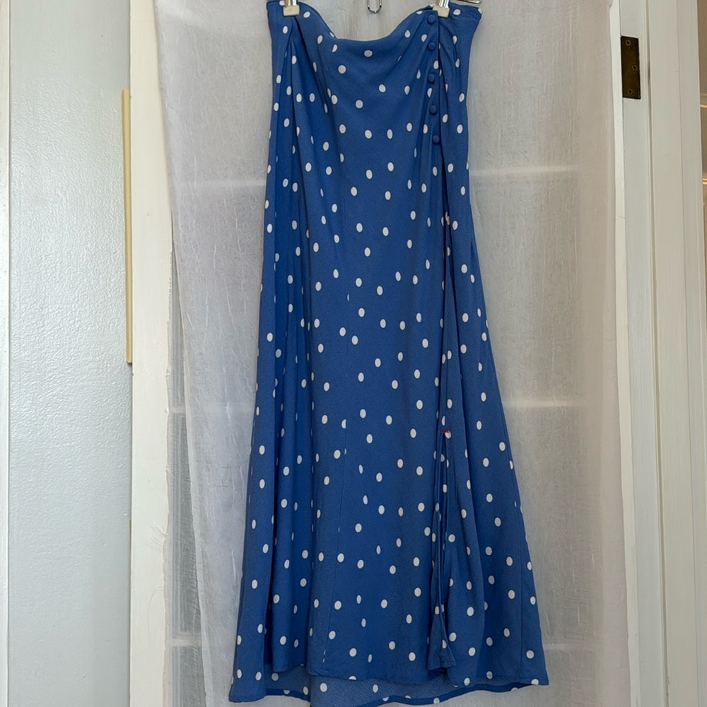 Joules blue and white polka dot midi flutter skirt